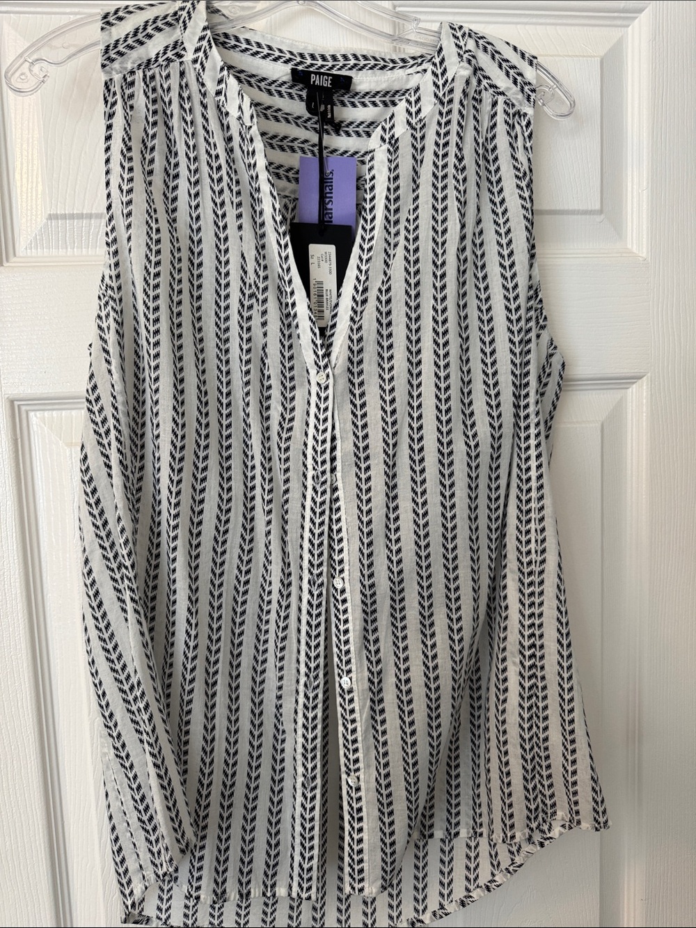 PAIGE Black and White Chevron-Stripe Sleeveless Blouse 100% cotton